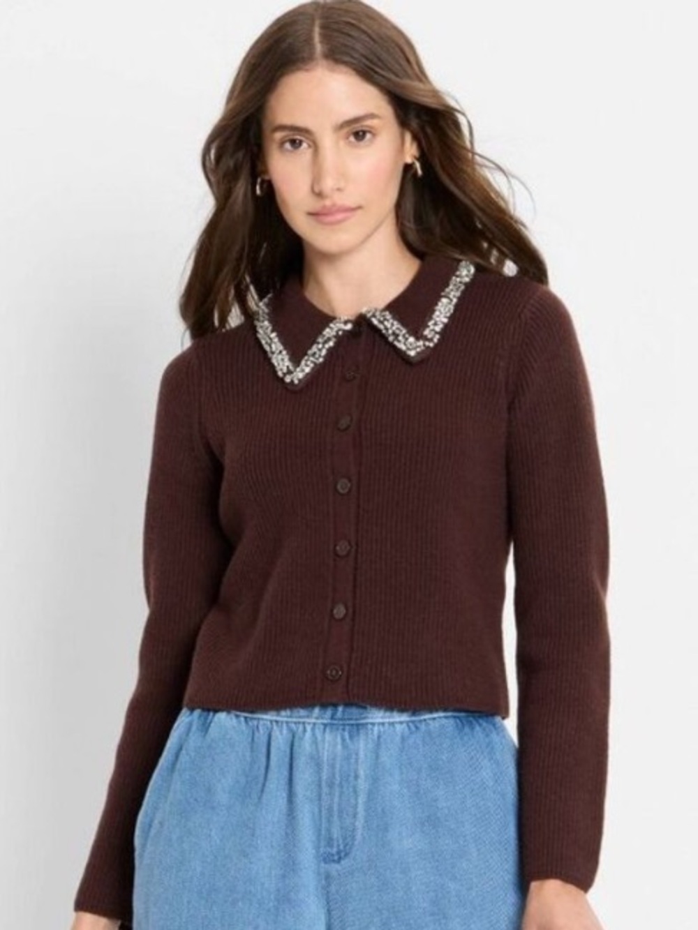 Future Collective - Women's Embellished Collar Cardigan
Sweater - Futu Brown new